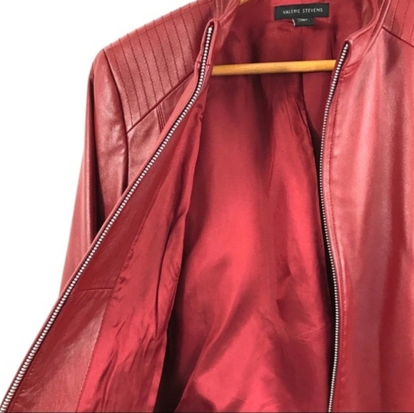 Valerie Stevens Soft Red Leather Moto Jacket Med - Picture 2 of 4